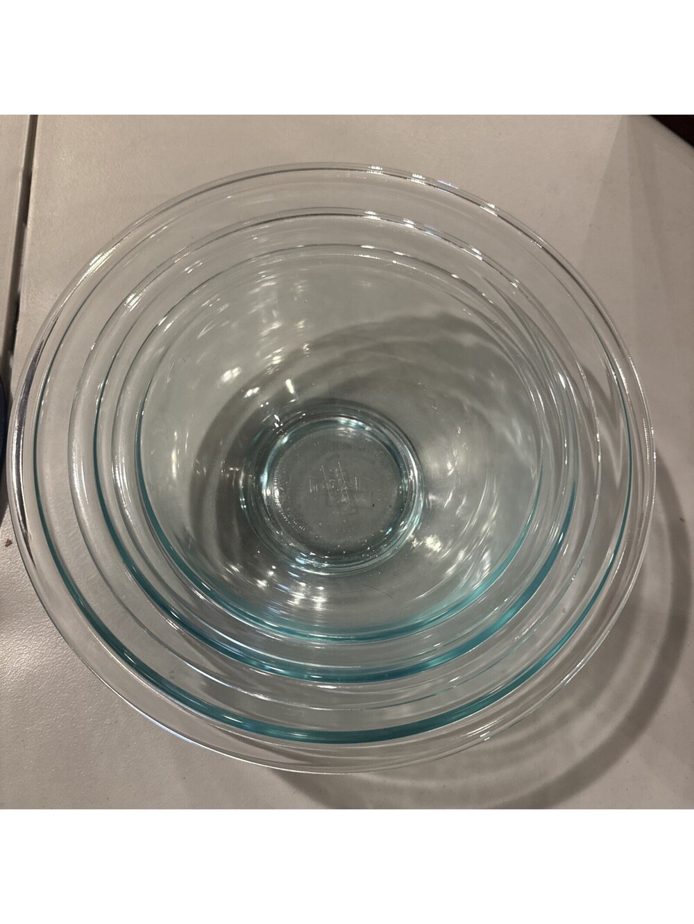 Pyrex Clear Glass Nesting Mixing Bowl Set 3 With 2 Lids - Made In USA EUC